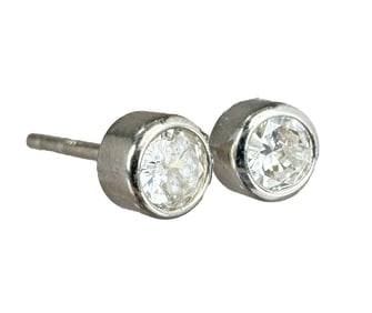 14k White Gold Bezel Set Diamond Studs, 0.42ctw