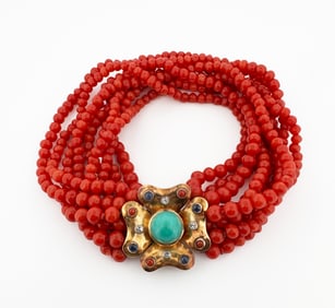 18k Coral & Gemstone Bracelet