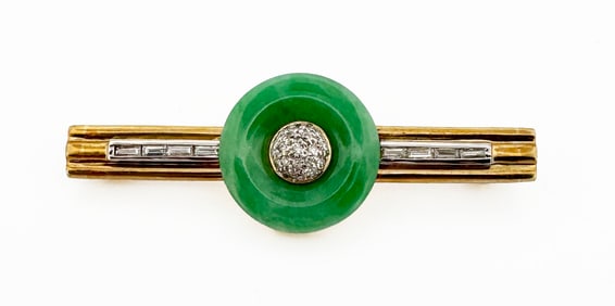 14k Diamond & Jade Brooch