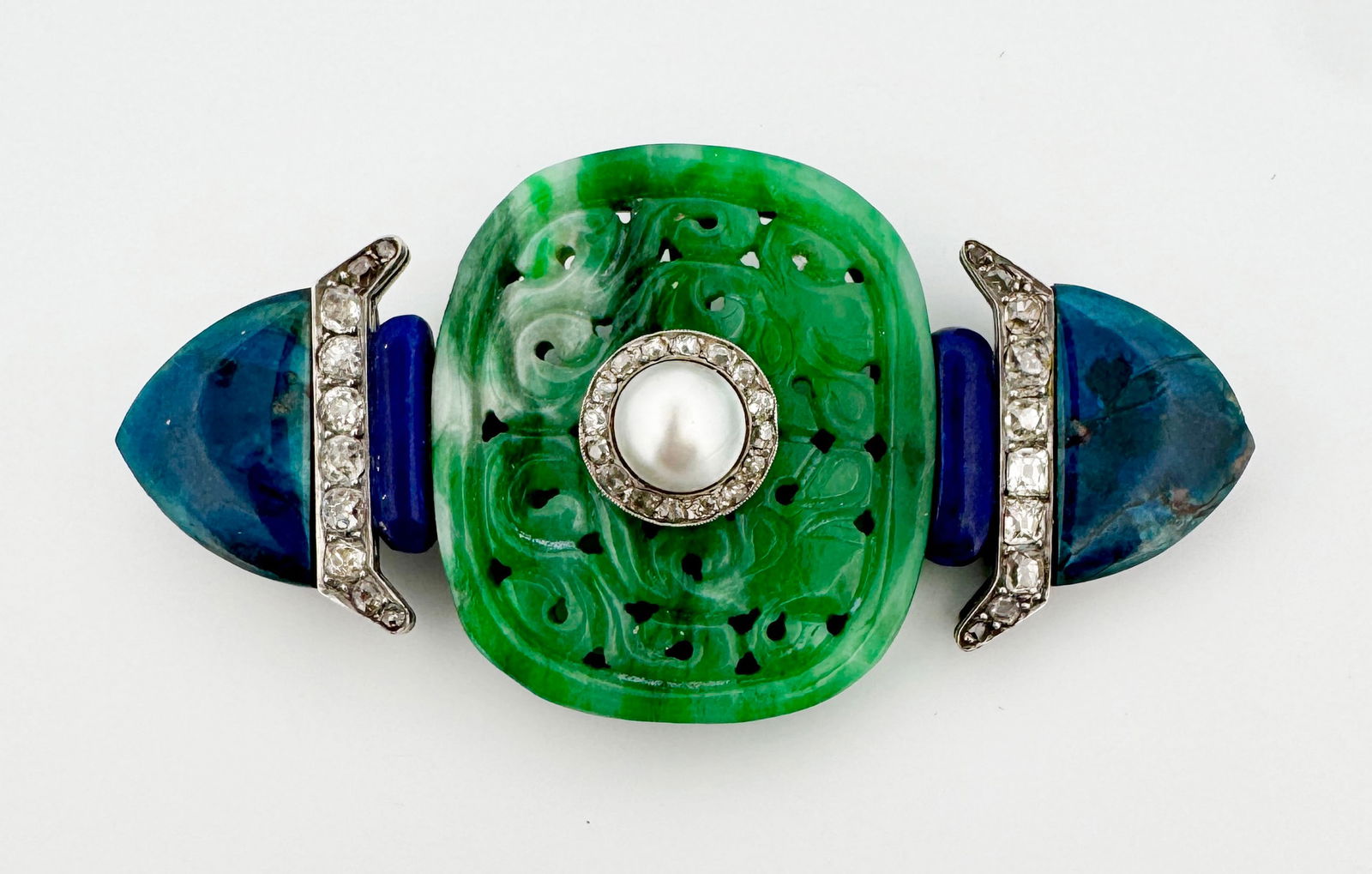 Silver Diamond & Jade brooch (1 of 2)
