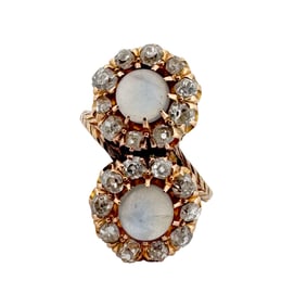 14k Victorian Moonstone & Diamond Toi et Moi Ring