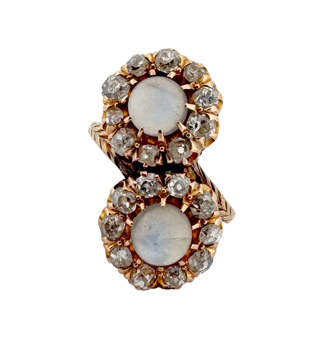 14k Victorian Moonstone & Diamond Toi et Moi Ring (1 of 3)