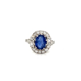 Antique Platinum Diamond & GIA Certified Ceylon Sapphire Ring