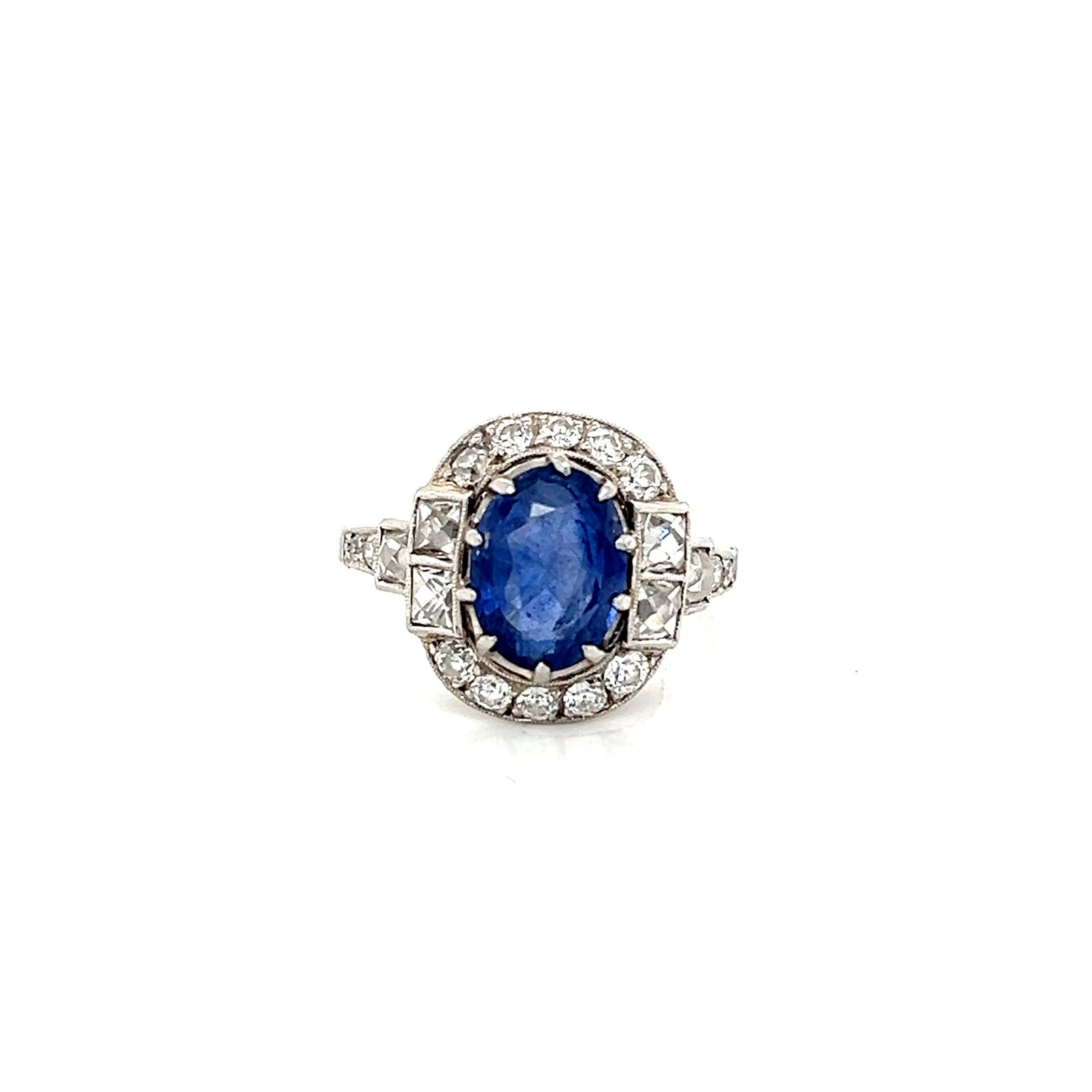 Antique Platinum Diamond & GIA Certified Ceylon Sapphire Ring (1 of 4)