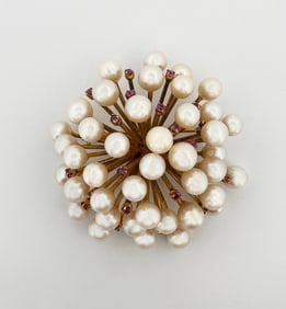 14k Pearl & Ruby Brooch