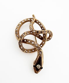 Antique 14k Diamond Snake Brooch