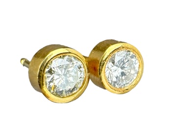 14k Bezel Set Diamond Stud Earrings, 0.80ctw