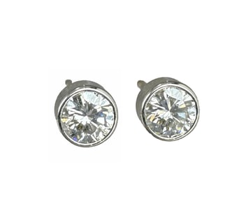 14k White Gold Bezel Set Diamond Studs, 0.34ctw