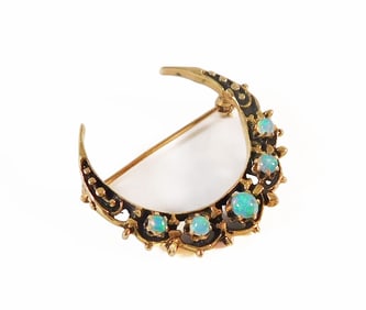 Antique 14k Crescent Moon Opal Brooch