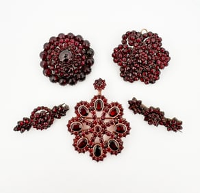 Bohemian Silver Garnet Jewelry Group