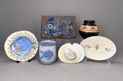 Group of Ceramic Objects with Fish Motifs