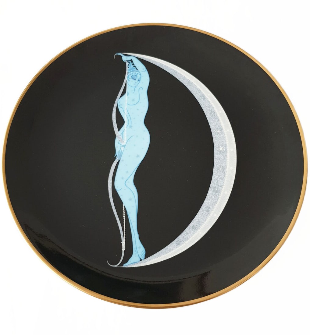 Erte Bone China Plate, The Alphabet D: Erte Atelier bone china plate, 'The Alphabet D, A3206 Bone China Japan. Includes original box. 9" diameter. Weight: 15 oz.