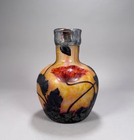 Daum Silver Rimmed Carved Cameo Glass Vase