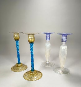 Two Pairs of Steuben Glass Candlesticks