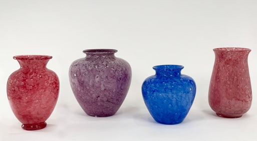 Four Steuben Cluthra Glass Vases