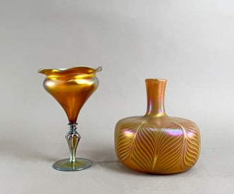 Two Iridescent Art Glass Vases