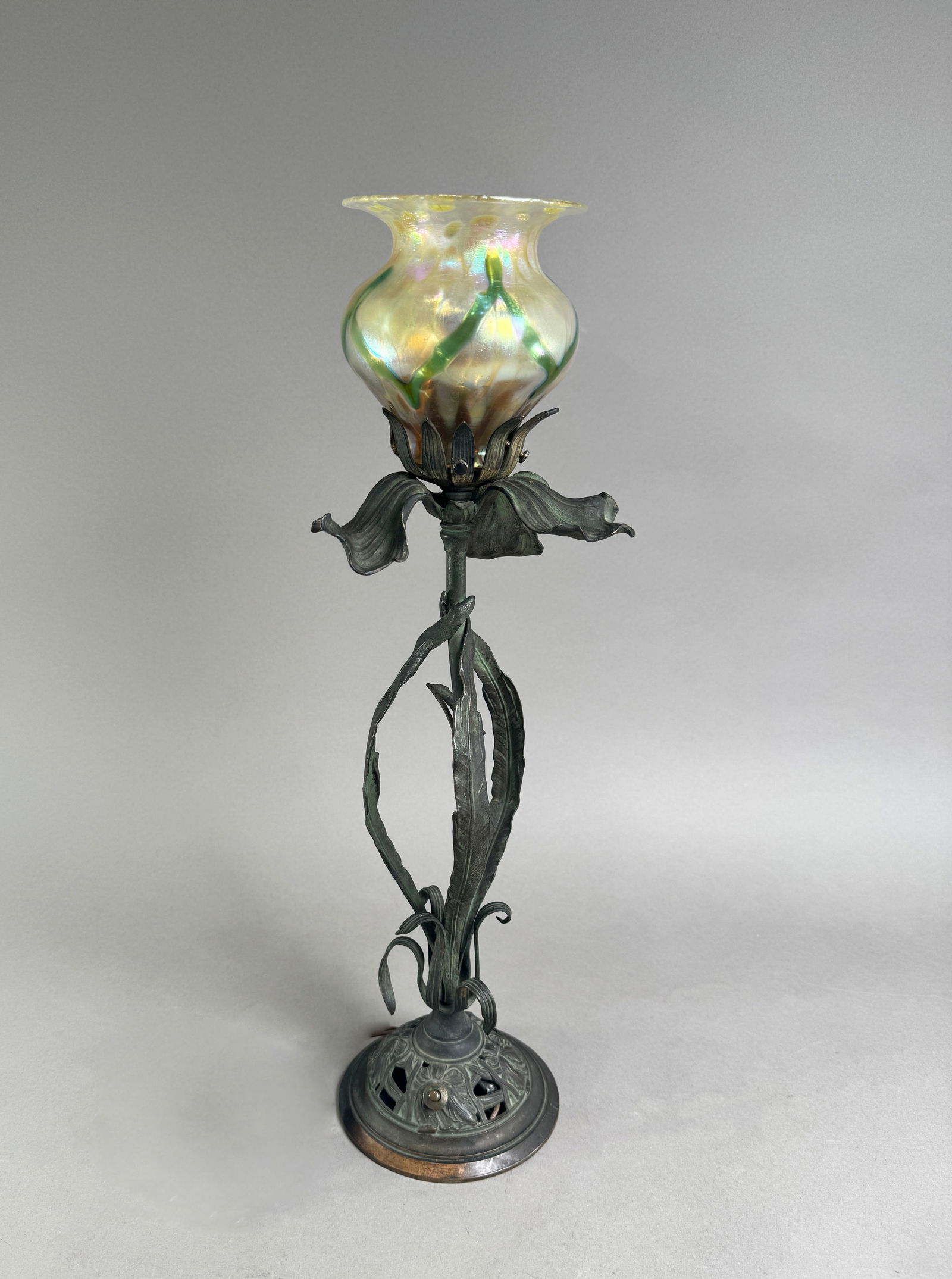 Art Nouveau Iridescent Glass Table Lamp (1 of 6)