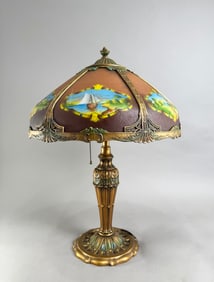 Reverse Painted Arts and Crafts Table Lamp