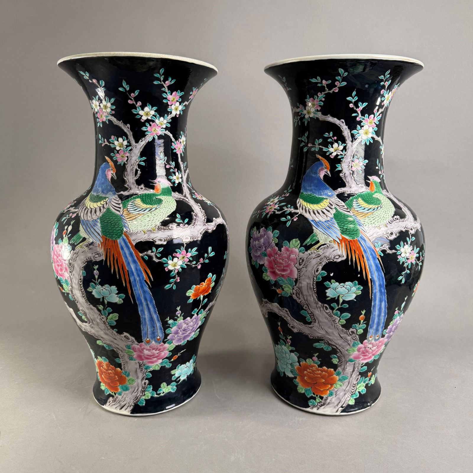 Pair of Chinese Famille Noire Vases (1 of 7)