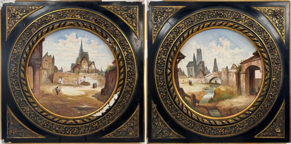Pair of Framed Hand-Painted Porcelain Charges