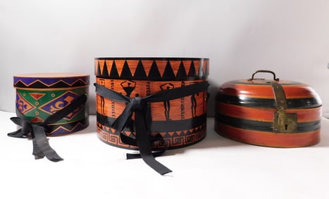 Three Lidded Vessels Including Two Hat Boxes by Carin & David Colombo