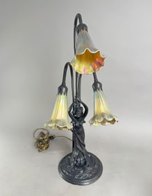 Art Nouveau Tiffany Style Lily Figural Table Lamp