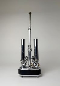 Art Deco Chrome Table Lamp with Figural Supports