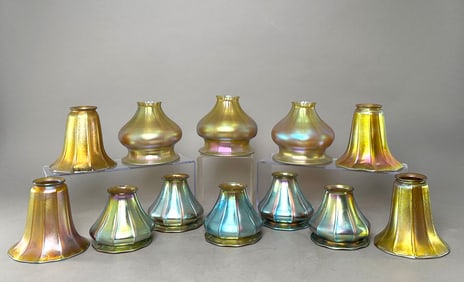 Twelve Iridescent Glass Lamp Shades