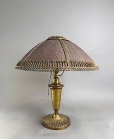 Brass Table Lamp with Textured Glass Shade