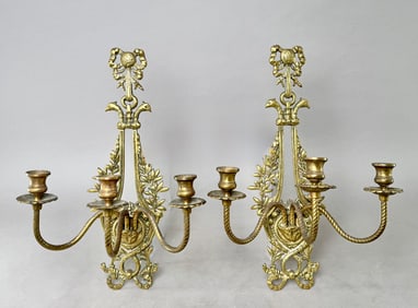 Pair of Gilt Bronze Candelabra Wall Sconces