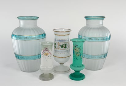 Five Opaline Glass Vases