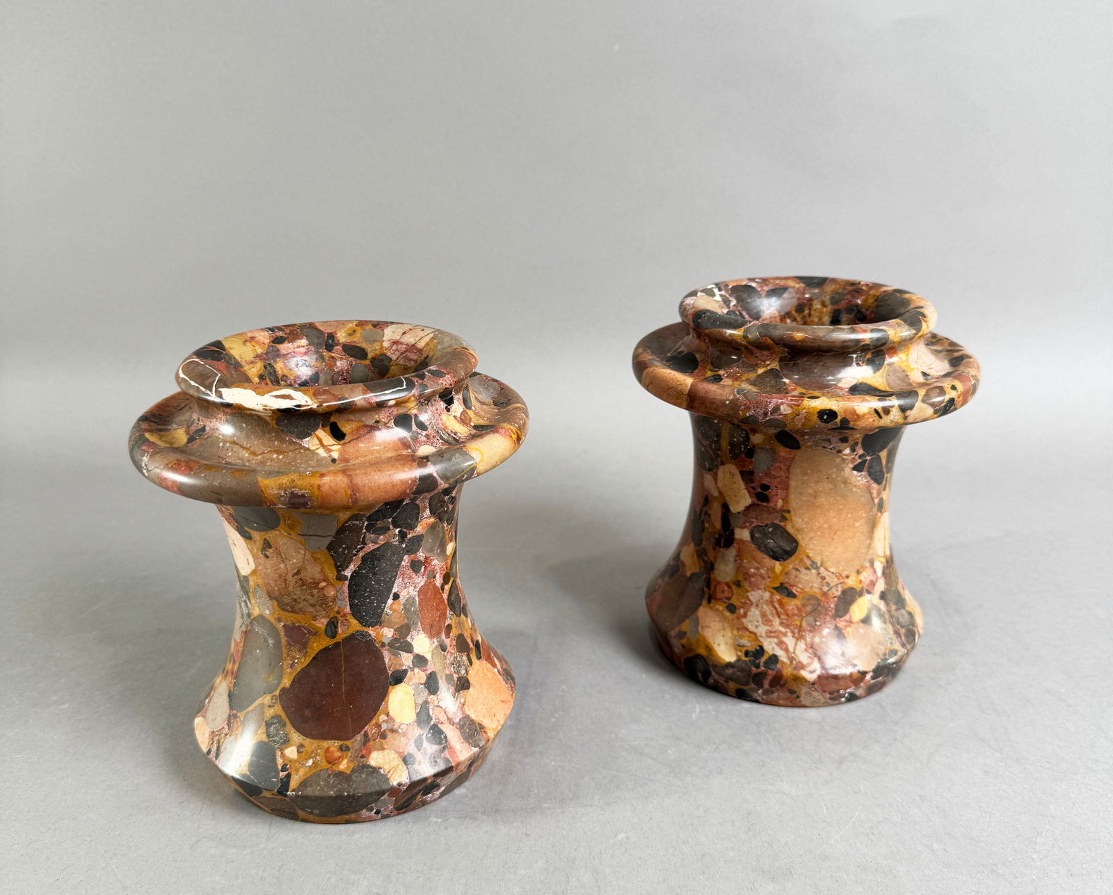 Pair of Carved Marble Urns/Candlesticks:  Each measures approximately 6.5 inches tall and weighs 197 oz.