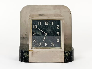 Art Deco Chrome and Marble Mantle Clock