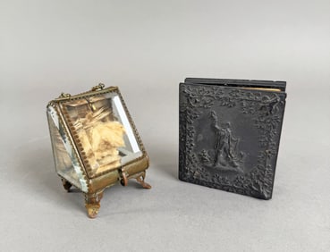 French Pocket Watch Stand & Thermoplastic Photo Case with Daguerreotype