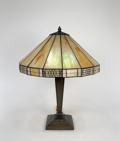 Mission Style Slag Glass Table Lamp