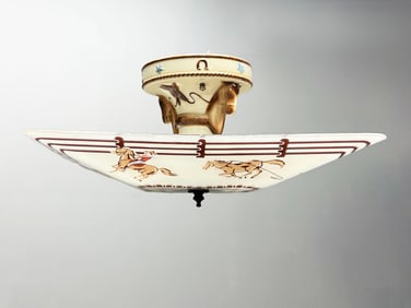 Art Deco Porcelier Porcelain Cowboy Fixture with Original Cowboy Shade