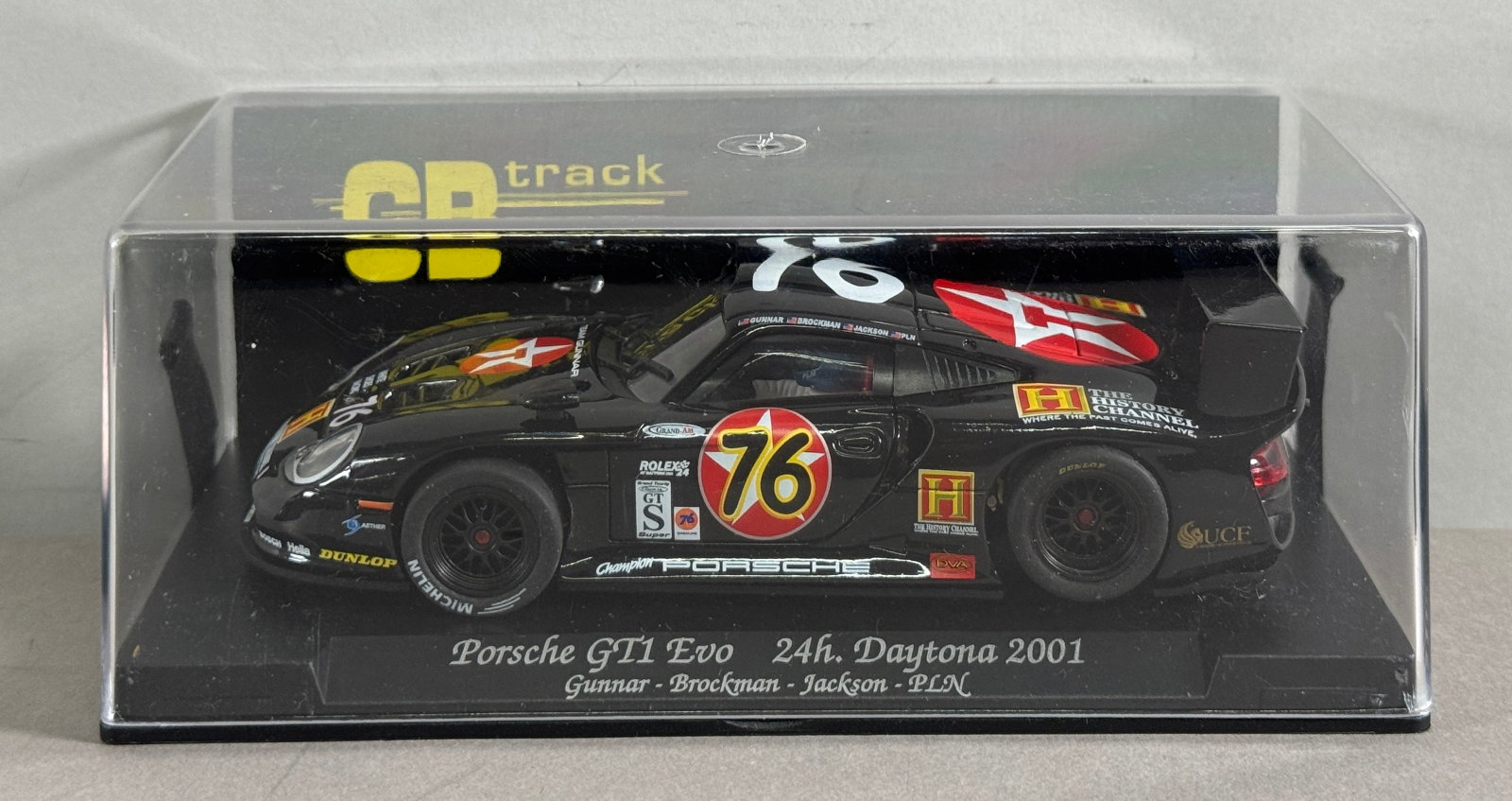 GB Track Porsche Gt1 Evo 24h Daytona 2001 #76 1/32 Slot Car: GB Track Porsche Gt1 Evo 24h Daytona 2001 Brockman-PLN #76 Team Gunnar 1/32 Slot Car. Reference #GB71, with original case. 