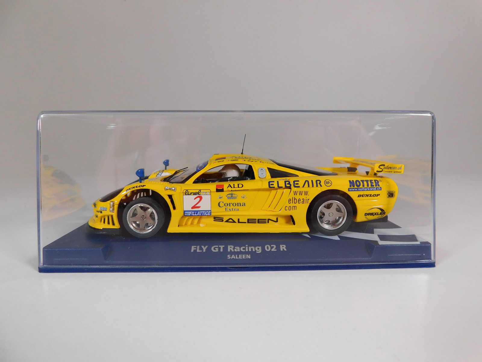 Fly GT Racing 02 R Saleen 1/32 Slot Car: Fly GT Racing 02 R Saleen 11 Notter 1/32 Slot Car. Reference #07053, with original case. Weight: 7.4oz.