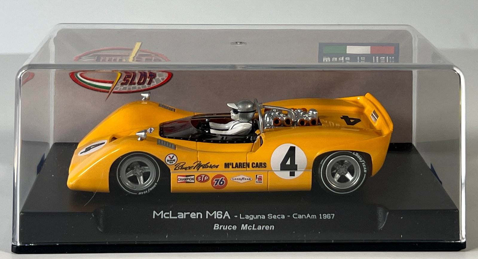 Thunder Slot McLaren M6A Laguna Seca CanAm 1967 #4 1/32 Slot Car: Thunder Slot McLaren M6A Laguna Seca CanAm 1967 Bruce McLaren #4 1/32 Slot Car. Reference #CA00301S/W, with original case. Weight: 6 oz.