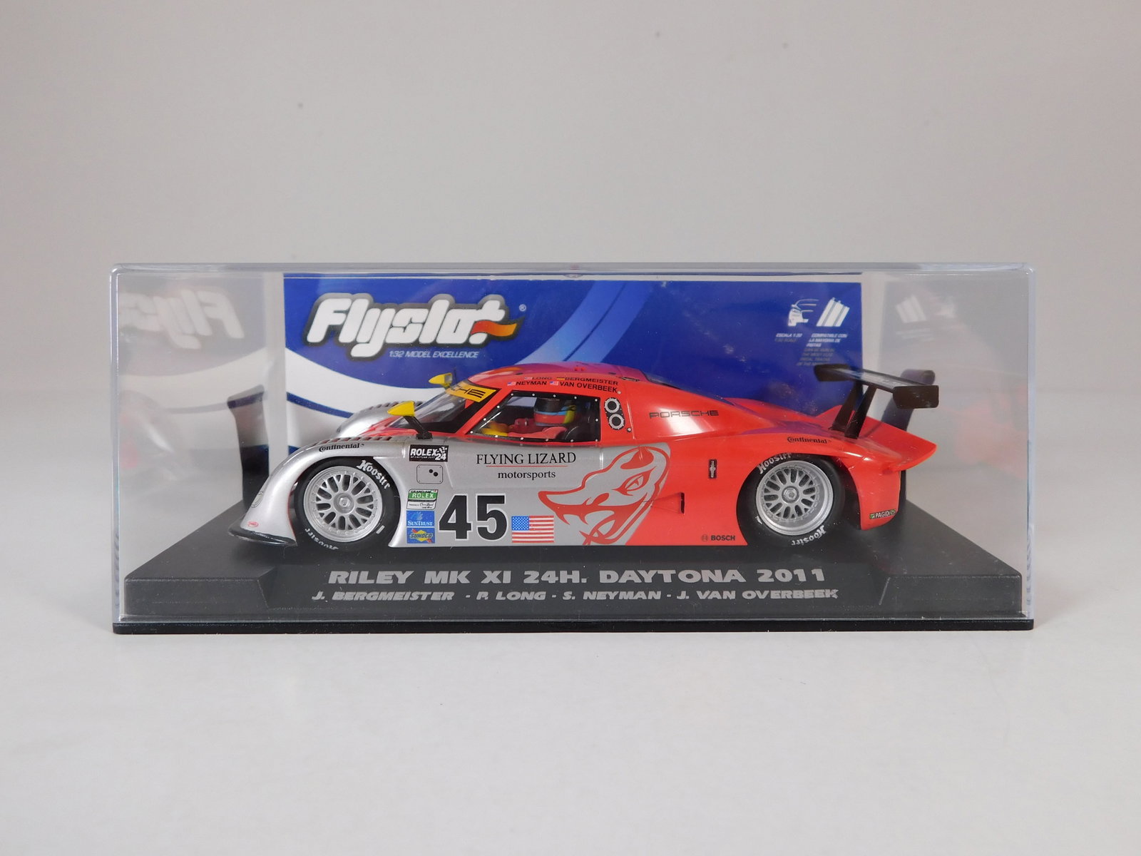 Flyslot Porsche Riley MK XI 24H Daytona 2011 #45 1/32 Slot Car: Flyslot Porsche Riley MK XI 24H Daytona 2011 Bergmeister - Long - Neyman - Van Overbeek #45 1/32 Slot Car. Reference #700104 1/32. Weight: 6.5 oz. 