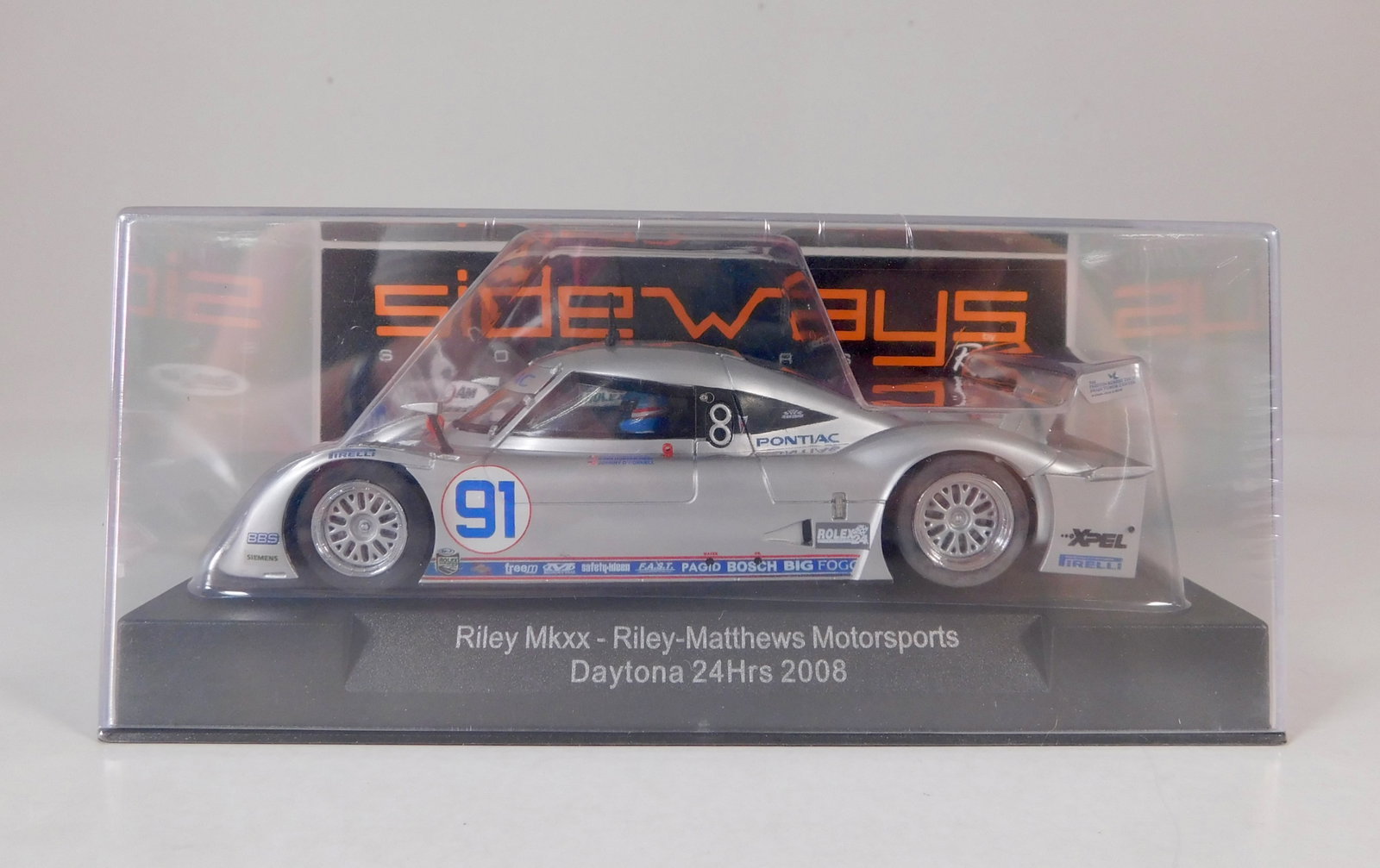 Sideways Riley Mkxx - Riley-Matthews Motorsports Daytona 24Hrs 2008 #91 1/32 Slot Car: Sideways Riley Mkxx - Riley-Matthews Motorsports Daytona 24Hrs 2008 #91 Pontiac 1/32 Slot Car, with original case. Weight: 7.1 oz. 