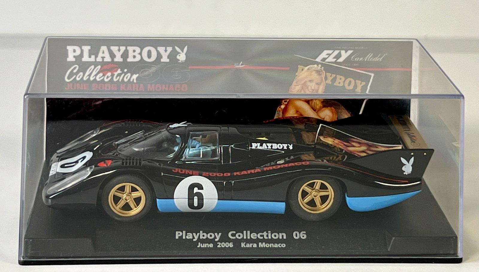 Fly Car Model Playboy Collection #6 1/32 Slot Car: Fly Car Model Playboy Collection 06 June 2006 Kara Monaco #6 1/32 Slot Car. Reference #99051, with original case. Case length: 6.5 inches. Weight: 6 oz. 