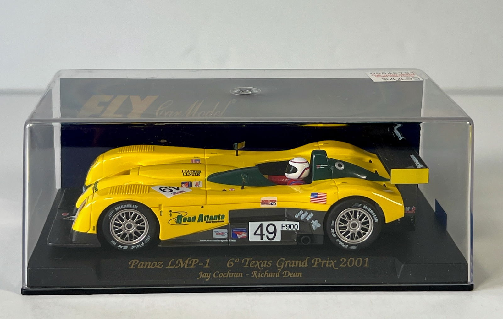 Fly Car Model Panoz LMP-1 6th Texas Grand Prix 2001 #49 1/32 Slot Car: Fly Car Model Panoz LMP-1 6th Texas Grand Prix 2001 Cochran - Dean #49 Michelin 1/32 Slot Car. Reference #A98, with original case. Weight: 7 oz.