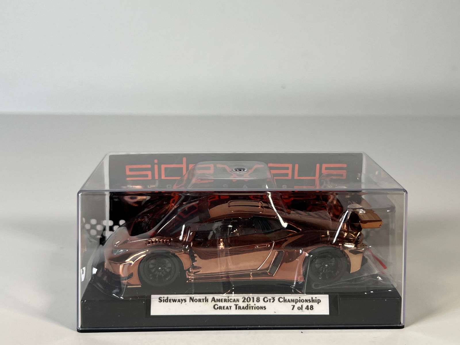 Sideways North America 2018 GT3 Championship Bronze Plating Great Traditions 1/32 Slot Car: Sideways North America 2018 GT3 Championship Bronze Plating Great Traditions 1/32 Slot Car. Reference #SWCAR01BRONZE, with original case. Weight: 7.3 oz. 