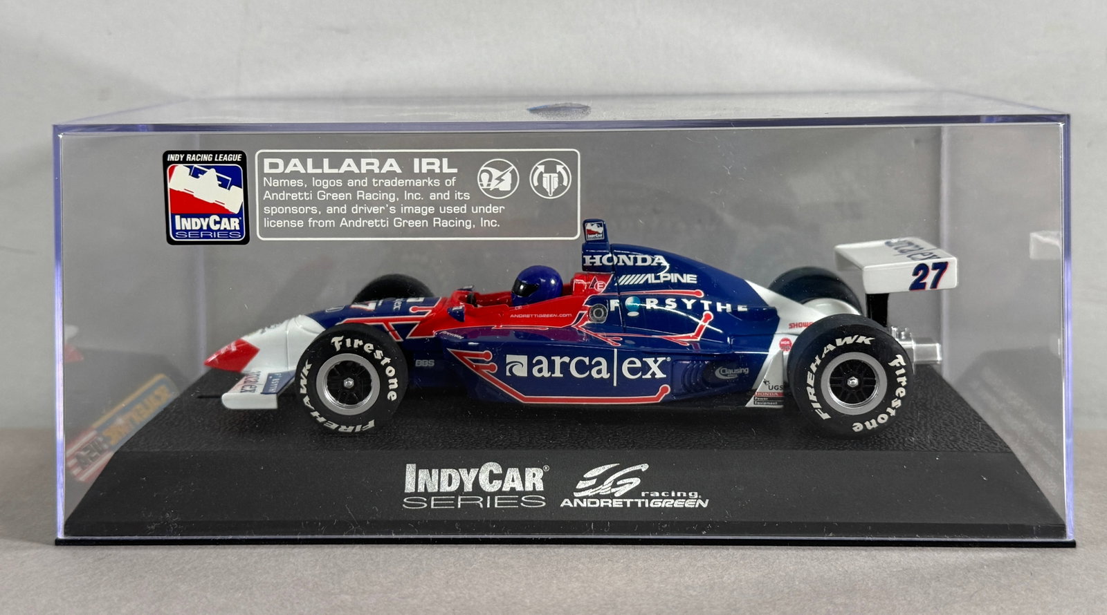 Scalextric USA Dallara IRL IndyCar Series #27 1/32 Slot Car: Scalextric USA Dallara IRL IndyCar Series #27 Honda 1/32 Slot Car, with original case. 