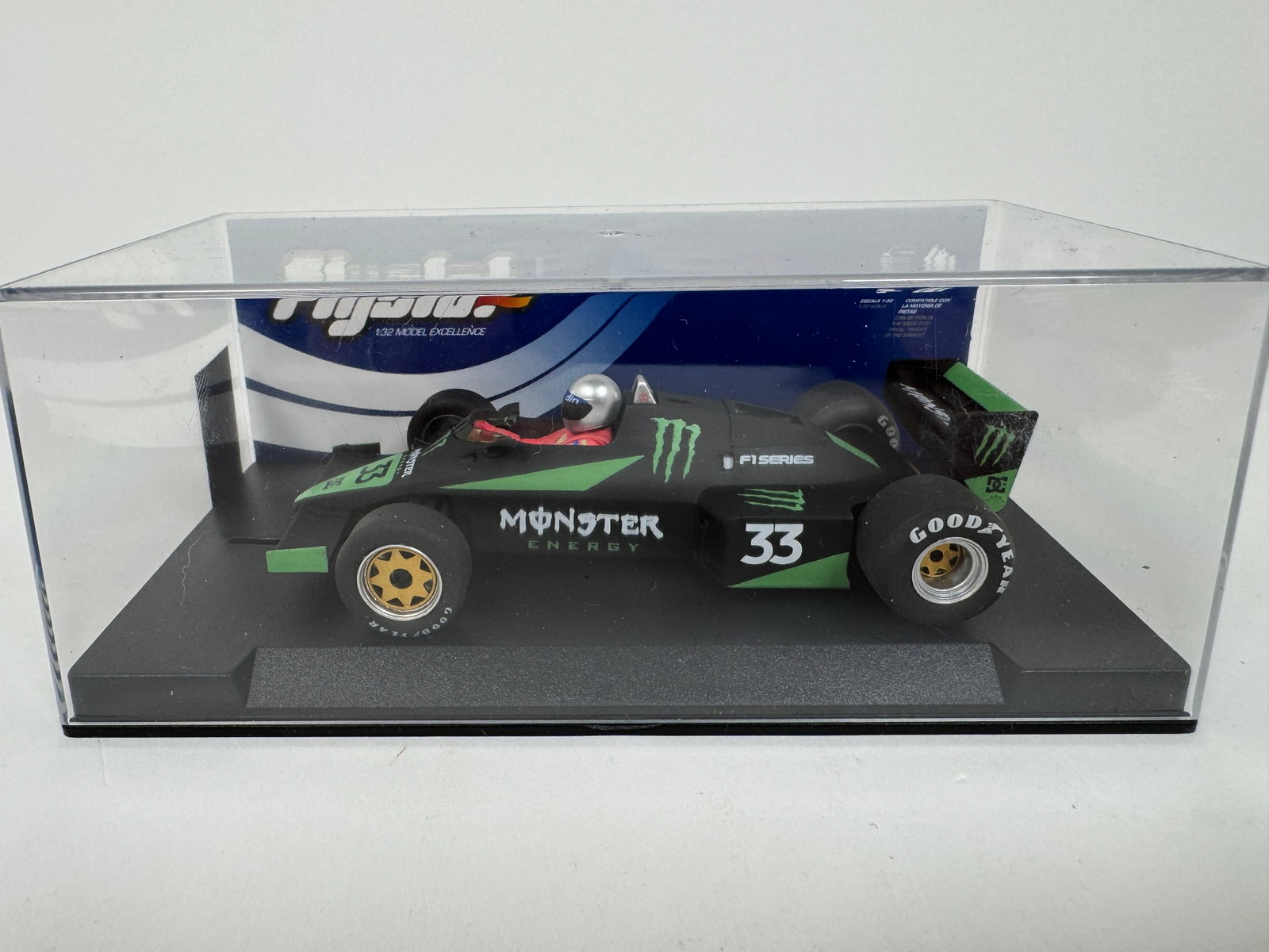 Flyslot Williams PW08C Monster Energy Edition 1/32 Slot Car: Fly Slot 1:32 scale model of the Williams PW08C Formula 1 car in Monster Energy livery. Displayed in original packaging. Made in Spain.