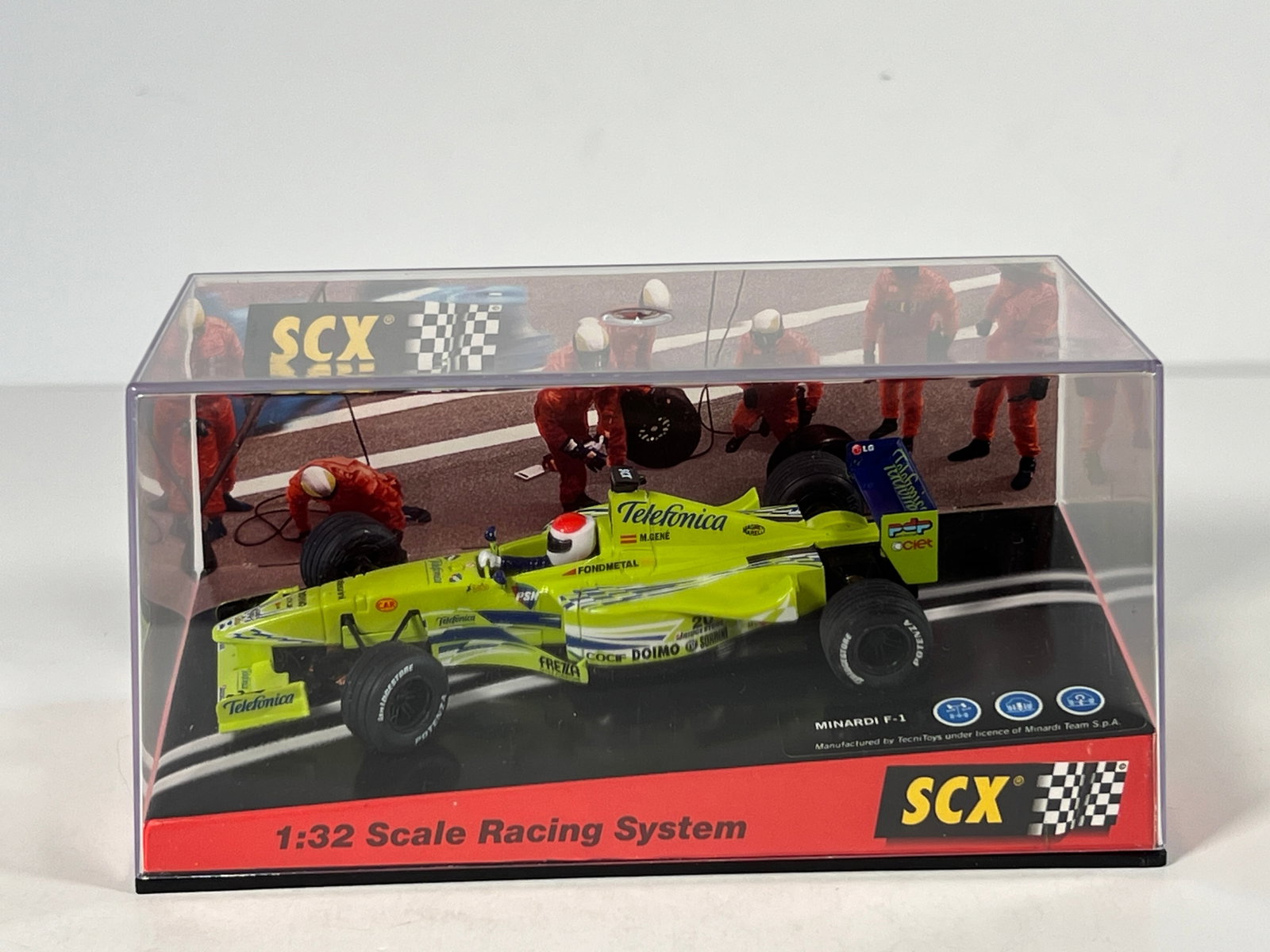 SCX Minardi F1 1/32 Slot Car: SCX Minardi F1 slot car, 1:32 scale. In original display case.