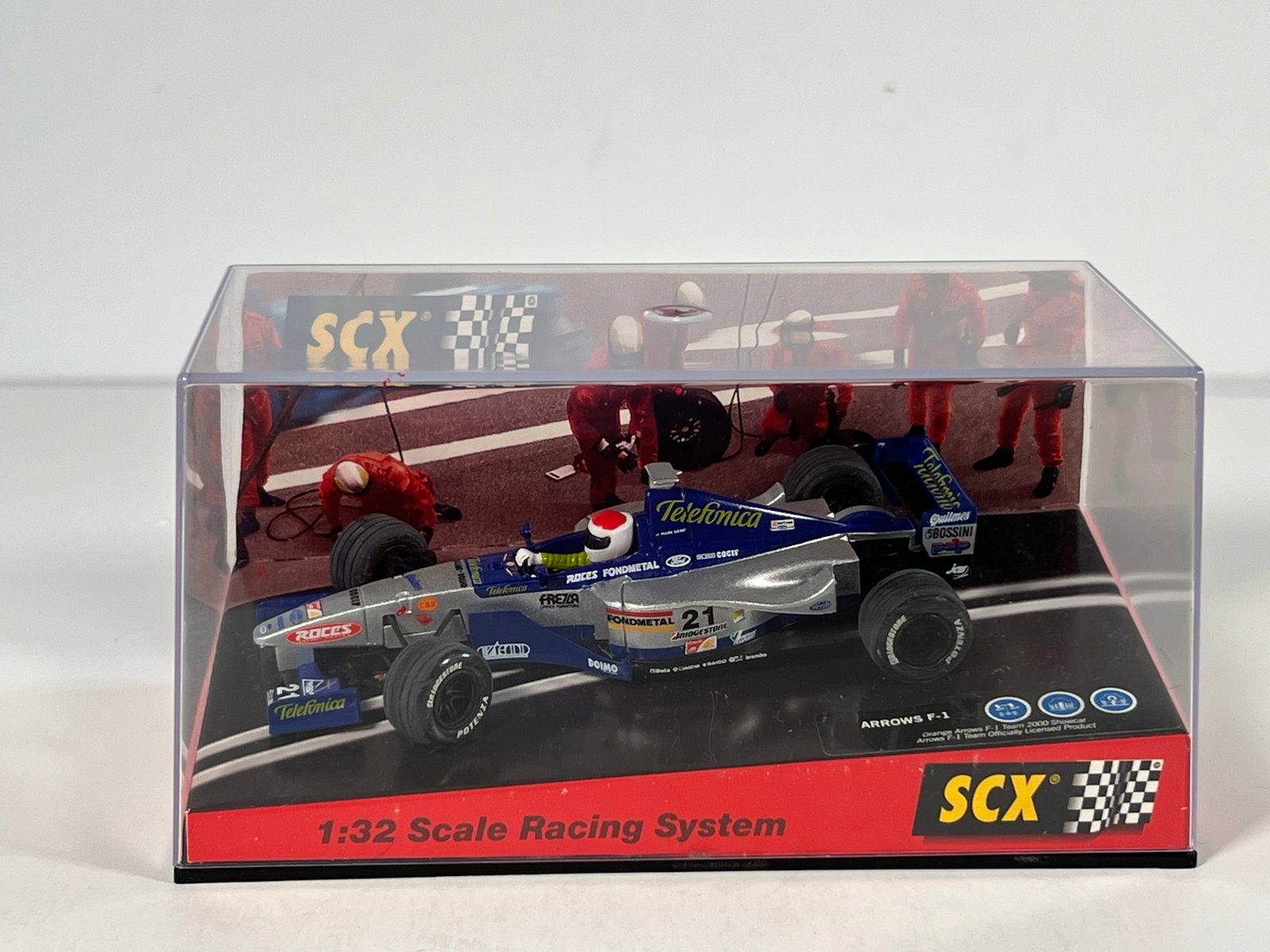 SCX Arrows F1 Team 2000 Showcar 1/32 Slot Car: SCX Arrows F1 Team 2000 Showcar 1:32 Scale Racing System slot car. In original packaging.