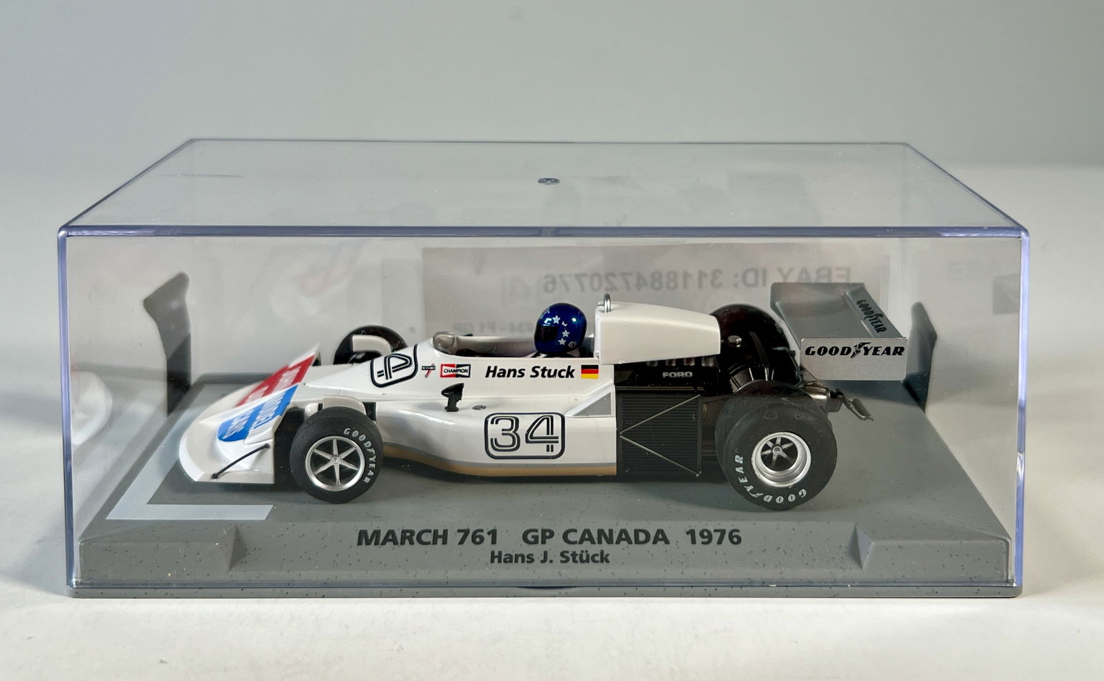 Fly Slot Cars March 761 GP Canada 1976 #34 1/32 Slot Car: March 761 GP Canada 1976 Hans J. Stuck #34 John Day - Model Cars 1/32 Slot Car. Reference #EBAY24JST, with original case. Weight: 7 oz.