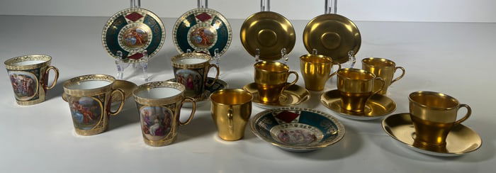 Antique Mixed Demitasse Cup and Saucer Set
